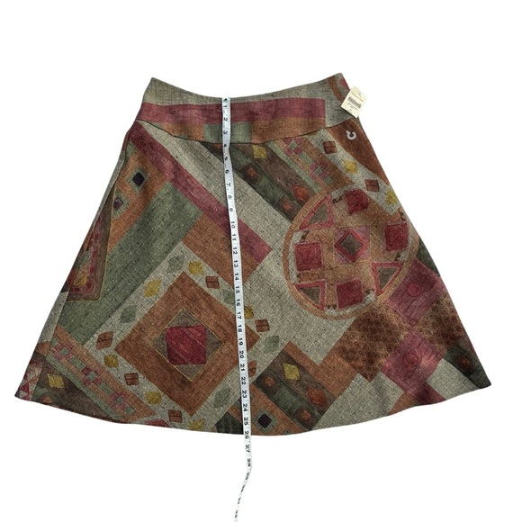 Coldwater Creek S Midwestern Boho Geometric Earthy Tweed A-Line Midi Skirt - Picture 2 of 7